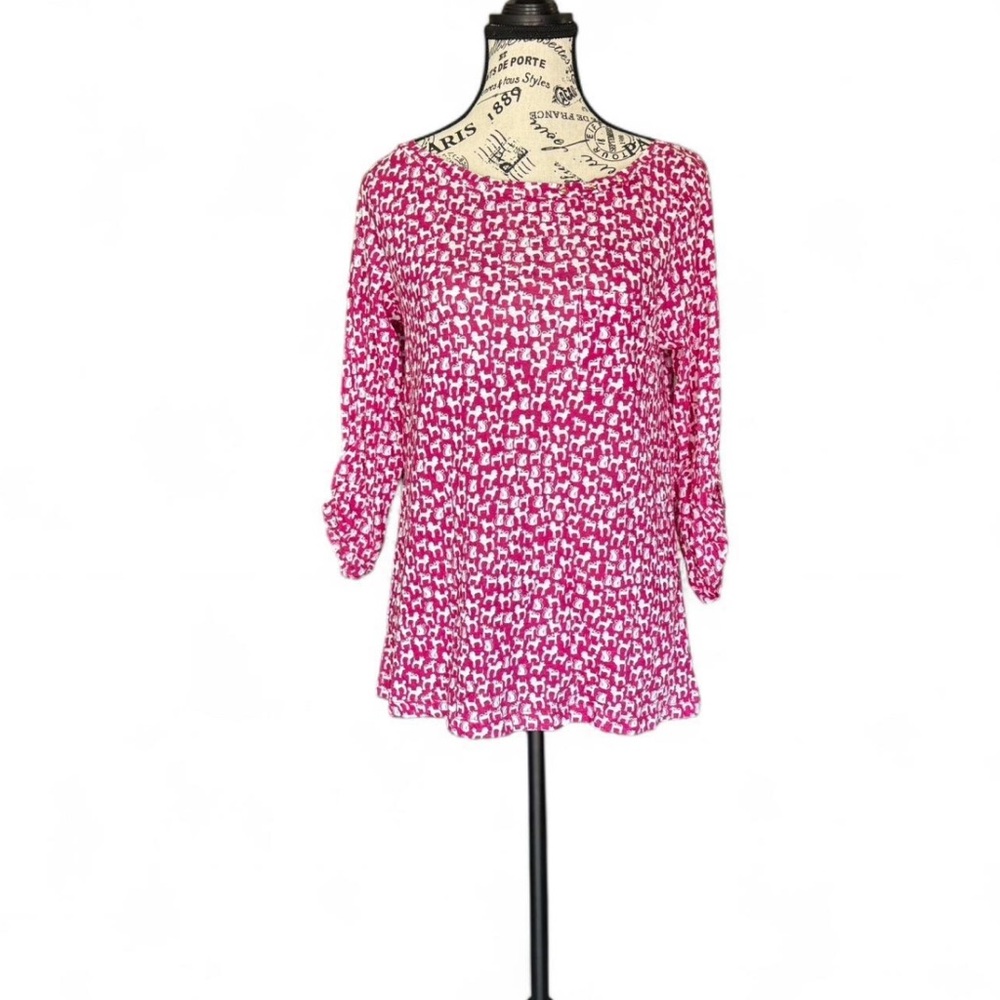 Anthropologie Pink and White Dog Print Blouse